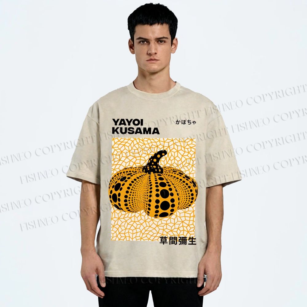 Unisex Yayoi Kusama Pumpkin Printed Washed Tee