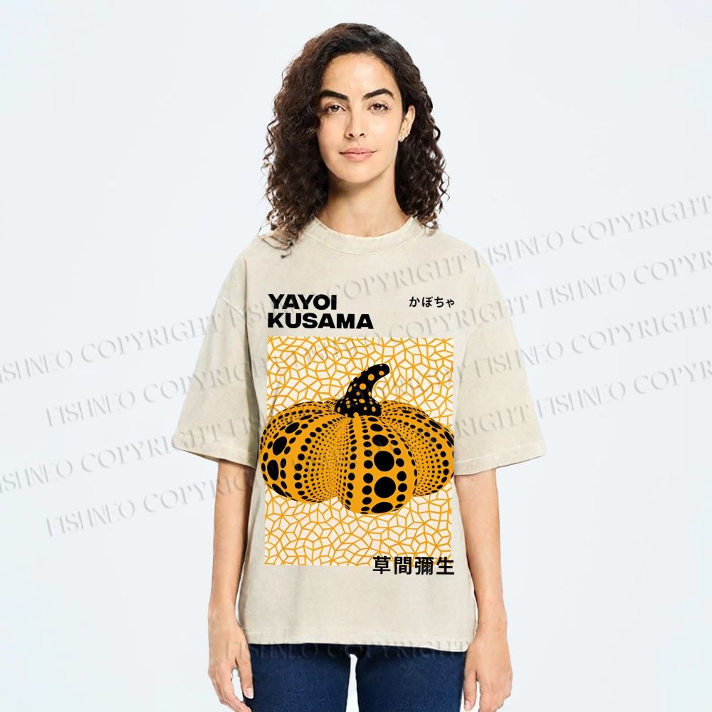 Unisex Yayoi Kusama Pumpkin Printed Washed Tee