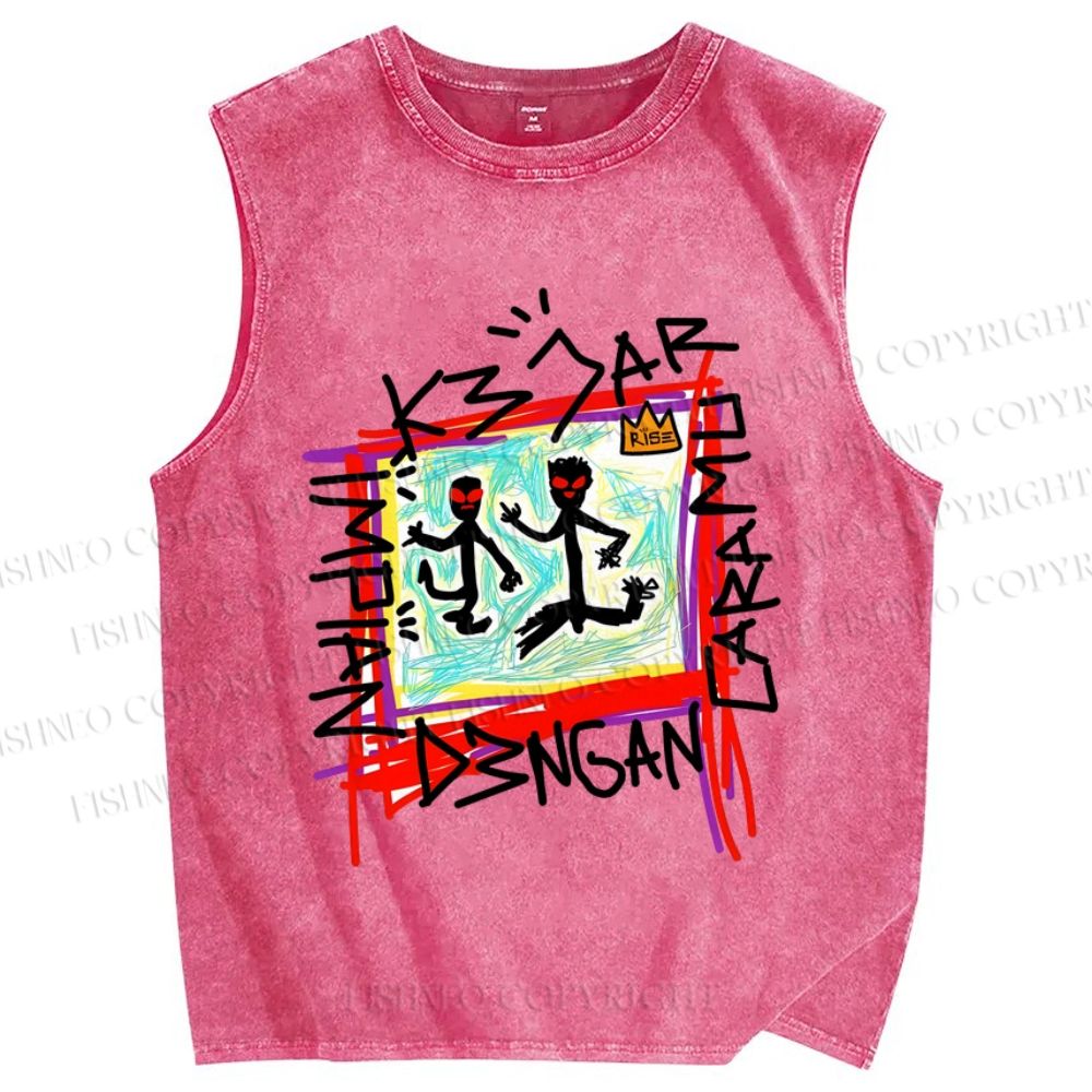 Unisex Abstract Art Portraits Printed Washed Tank Top