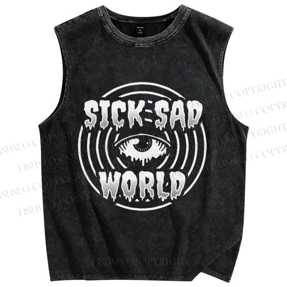 Unisex Sick Sad World Eyes Printed Washed Tank Top