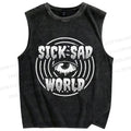 Unisex Sick Sad World Eyes Printed Washed Tank Top