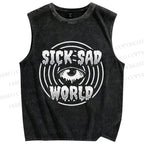 Unisex Sick Sad World Eyes Printed Washed Tank Top