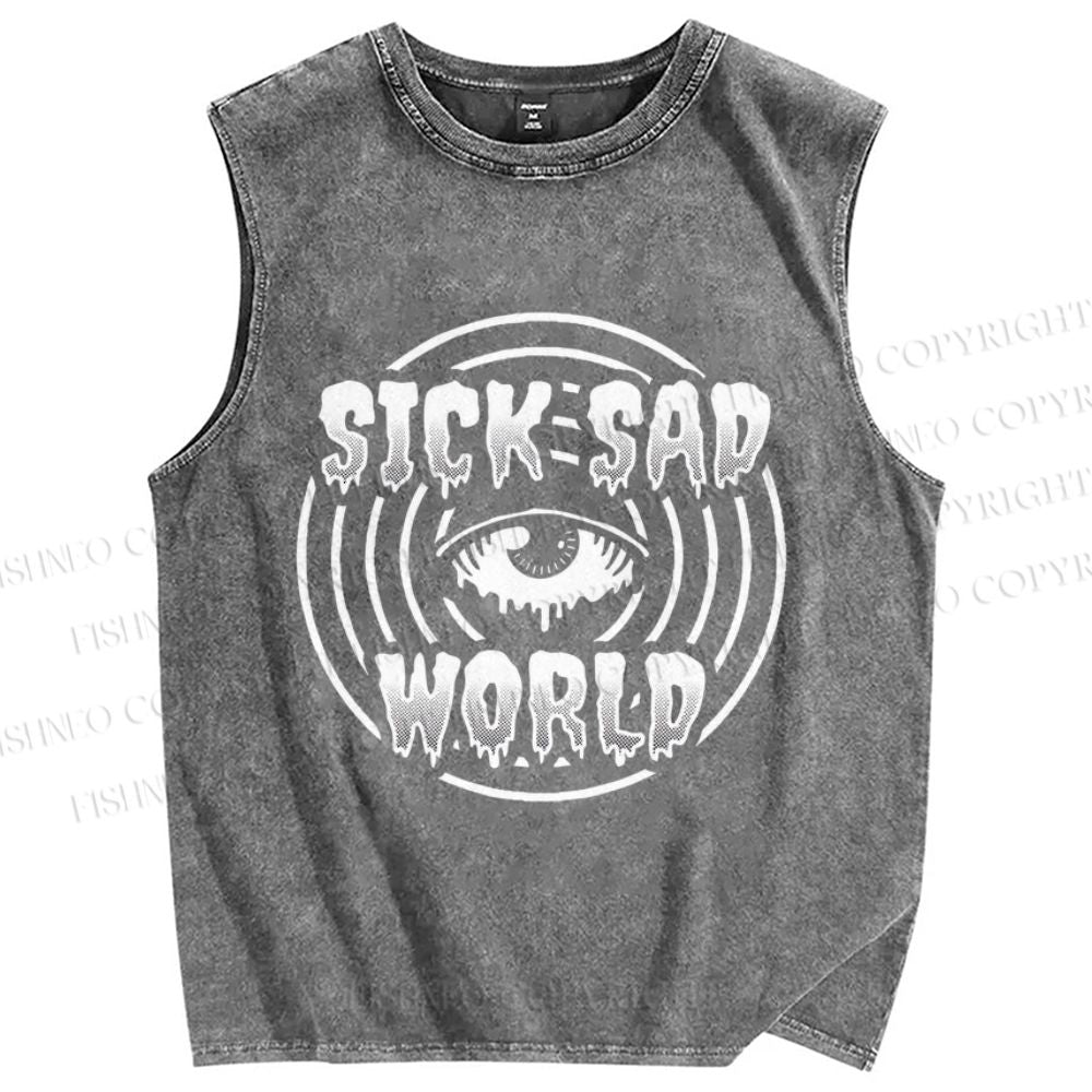 Unisex Sick Sad World Eyes Printed Washed Tank Top