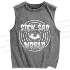 Unisex Sick Sad World Eyes Printed Washed Tank Top