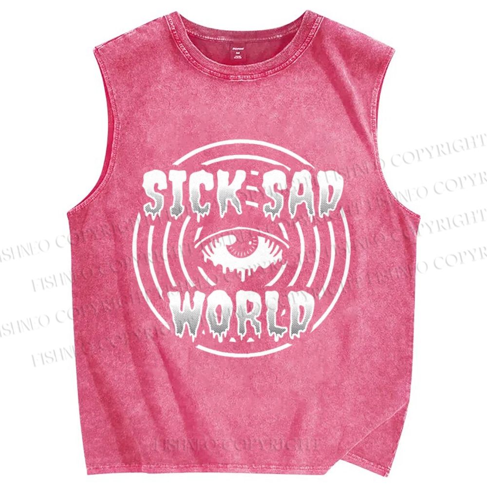 Unisex Sick Sad World Eyes Printed Washed Tank Top