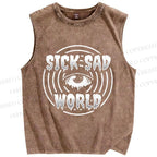 Unisex Sick Sad World Eyes Printed Washed Tank Top