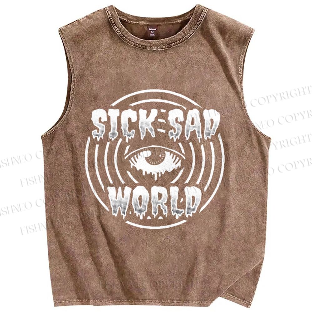 Unisex Sick Sad World Eyes Printed Washed Tank Top