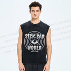 Unisex Sick Sad World Eyes Printed Washed Tank Top