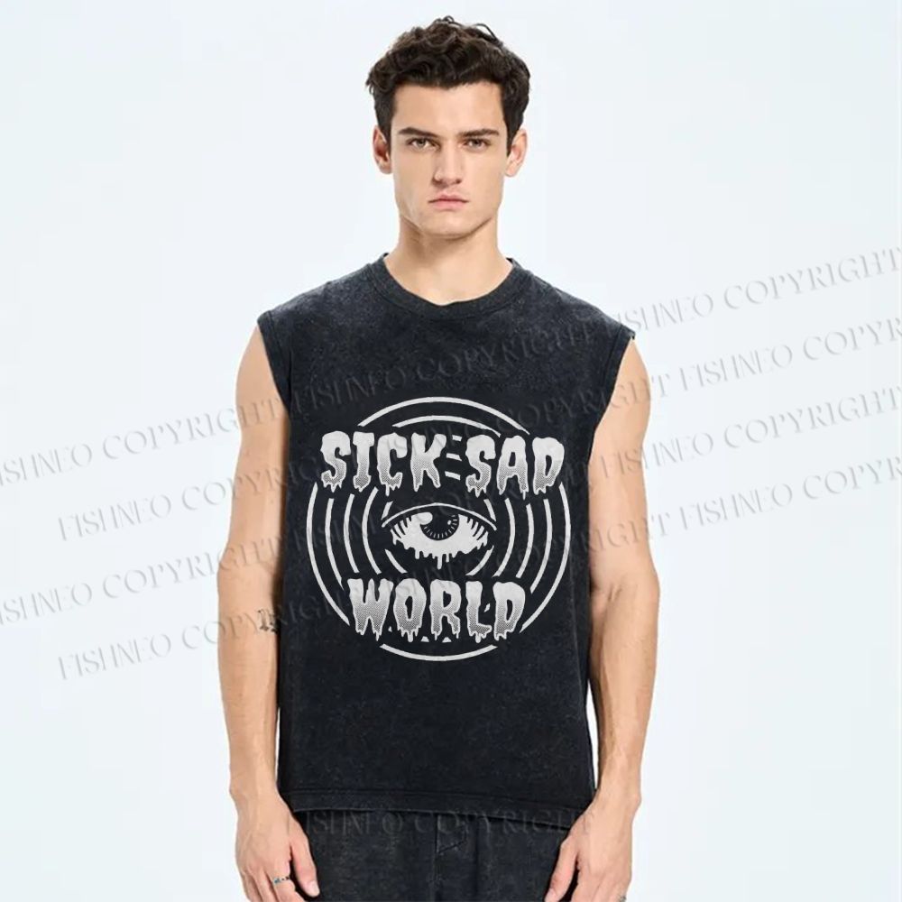 Unisex Sick Sad World Eyes Printed Washed Tank Top