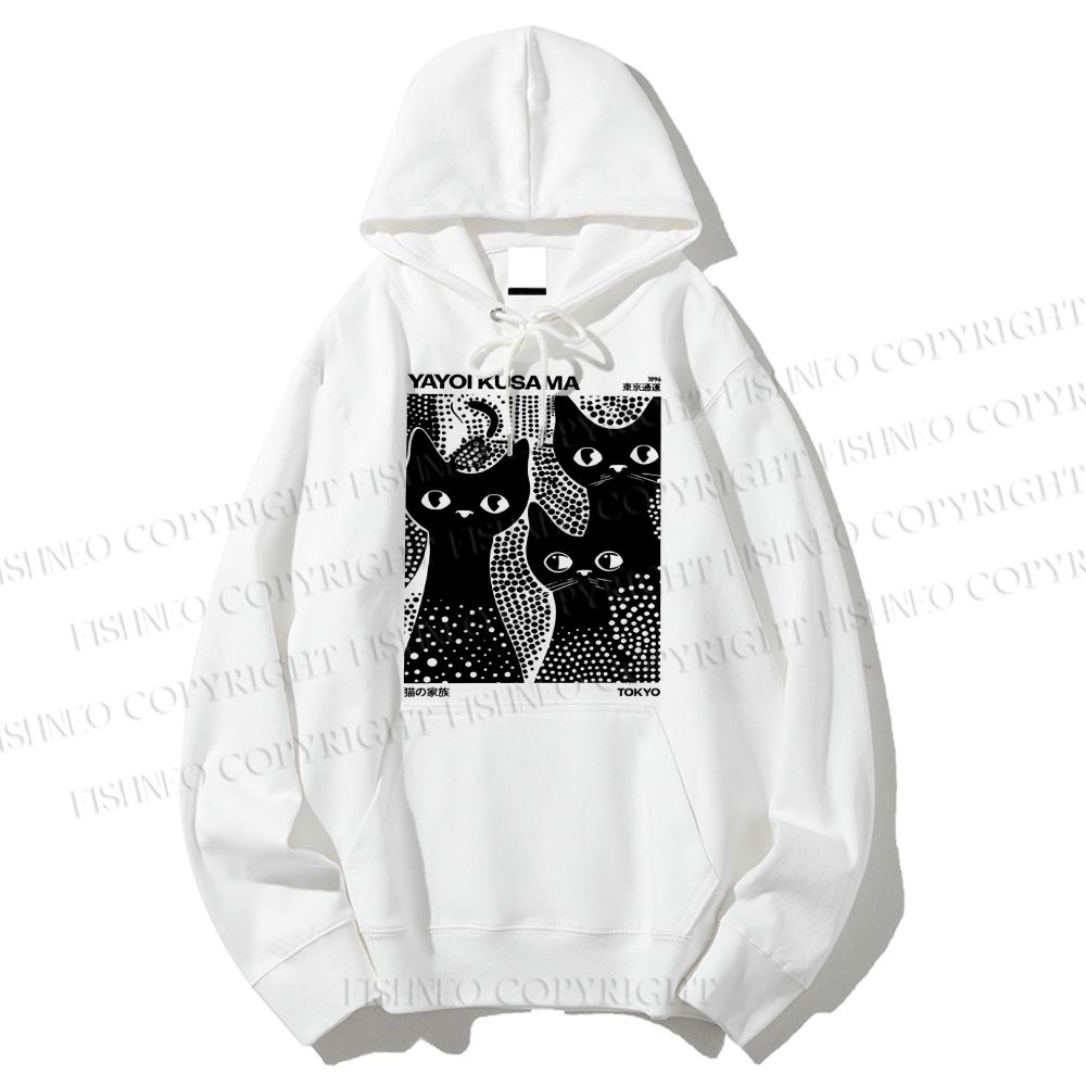 Unisex Casual Cotton Japanese Yayoi Kusama Black Cat Printed Hoodie