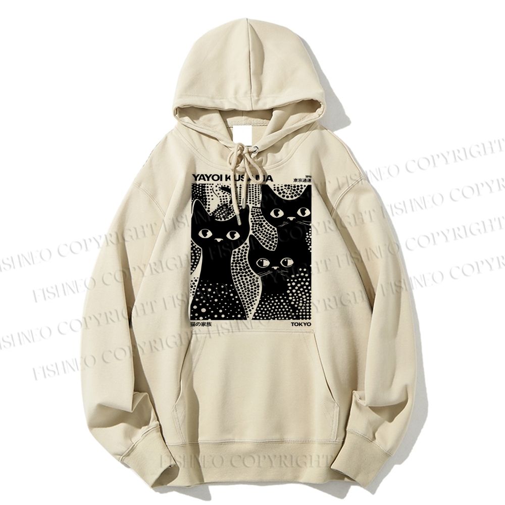 Unisex Casual Cotton Japanese Yayoi Kusama Black Cat Printed Hoodie
