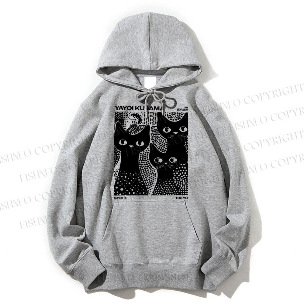 Unisex Casual Cotton Japanese Yayoi Kusama Black Cat Printed Hoodie