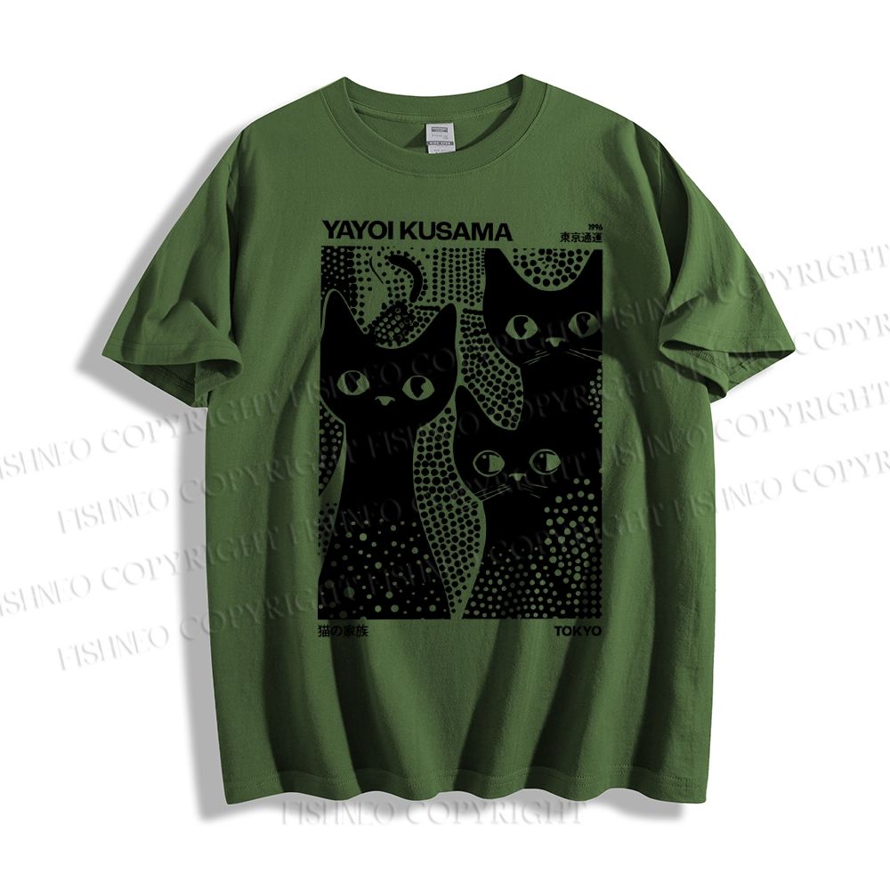 Unisex Japanese Yayoi Kusama Black Cat Classic Cotton T-shirt