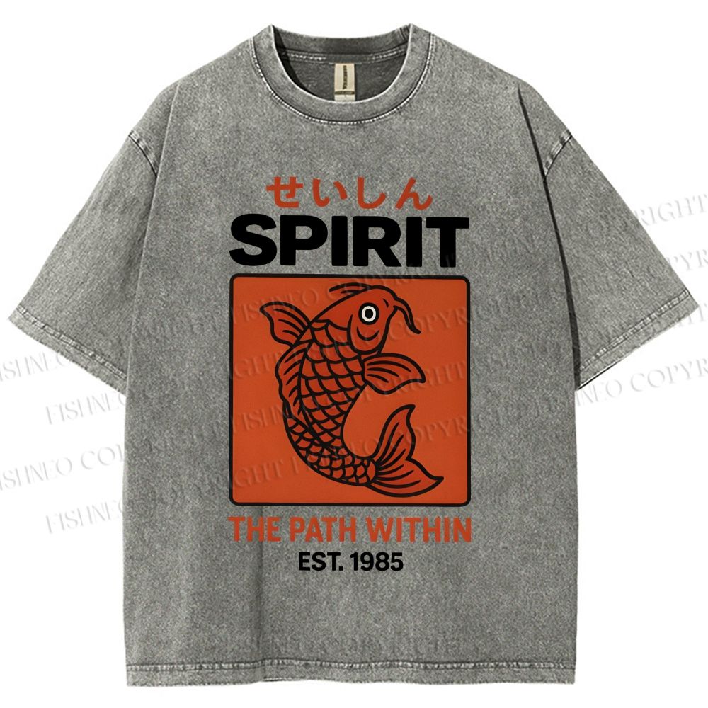 Unisex Fish Printed Washed Tee