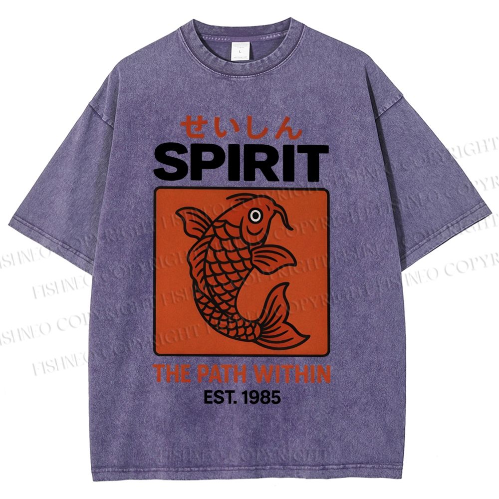 Unisex Fish Printed Washed Tee