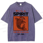 Unisex Fish Printed Washed Tee
