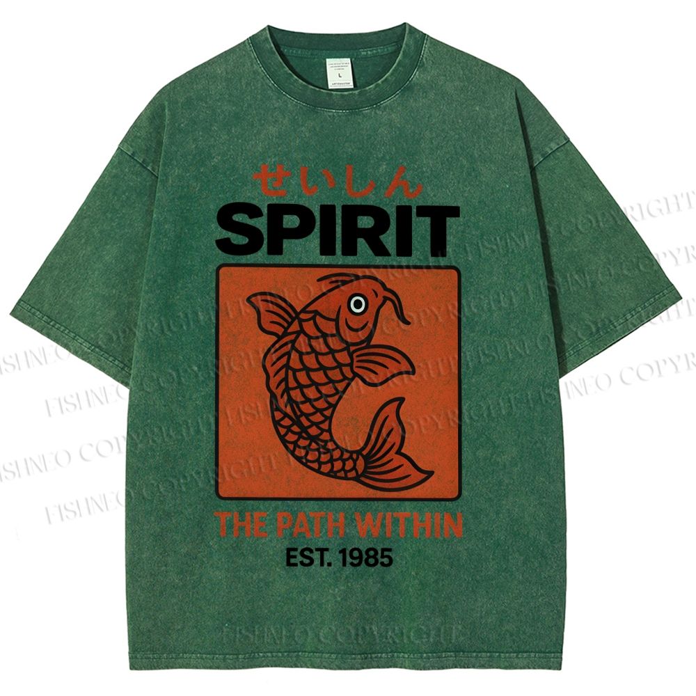 Unisex Fish Printed Washed Tee
