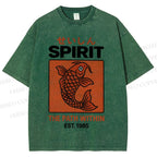 Unisex Fish Printed Washed Tee