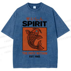 Unisex Fish Printed Washed Tee