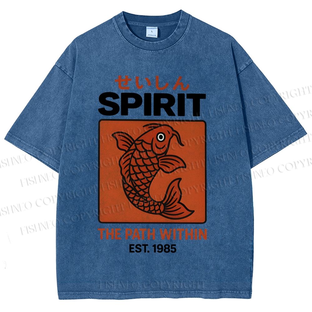 Unisex Fish Printed Washed Tee