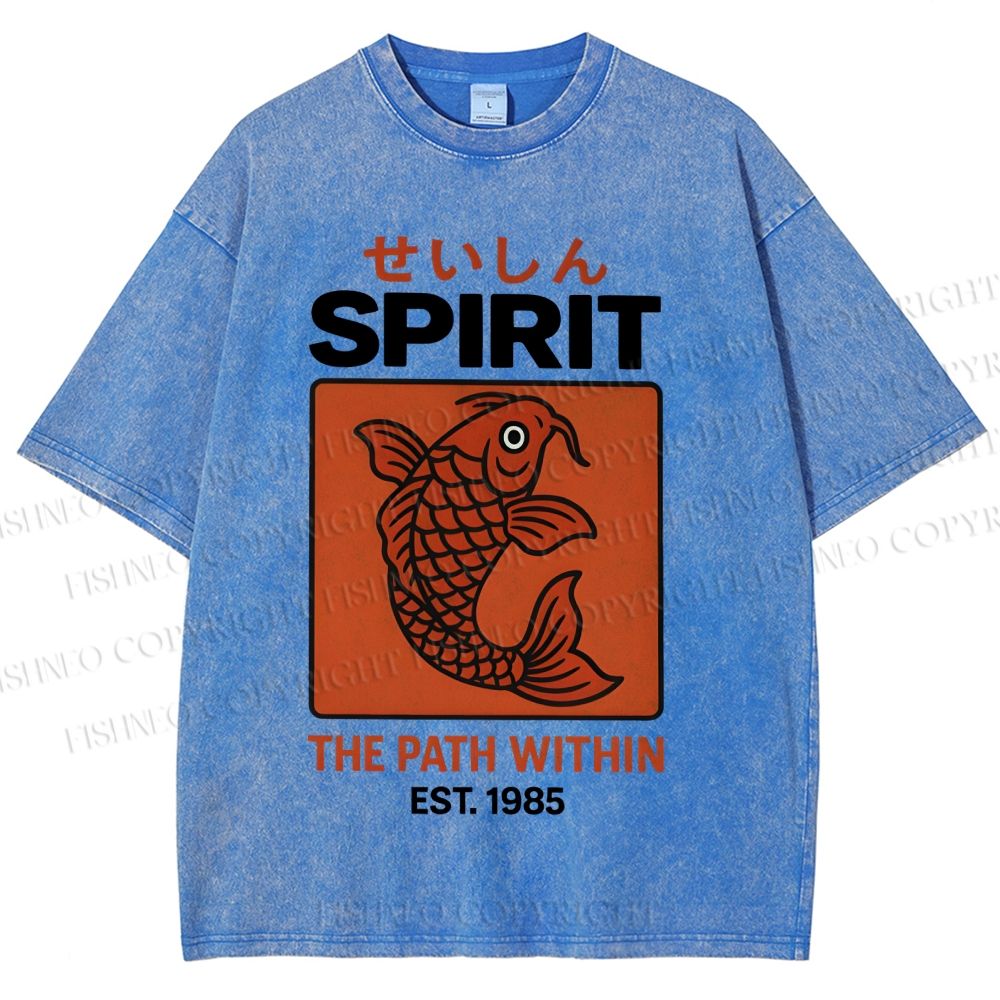 Unisex Fish Printed Washed Tee