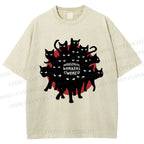 Unisex Cat Printed Washed Tee