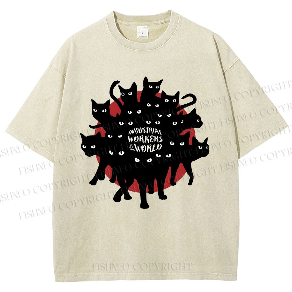 Unisex Cat Printed Washed Tee