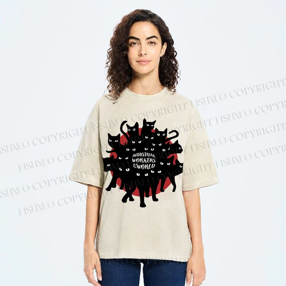 Unisex Cat Printed Washed Tee