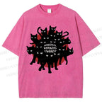 Unisex Cat Printed Washed Tee