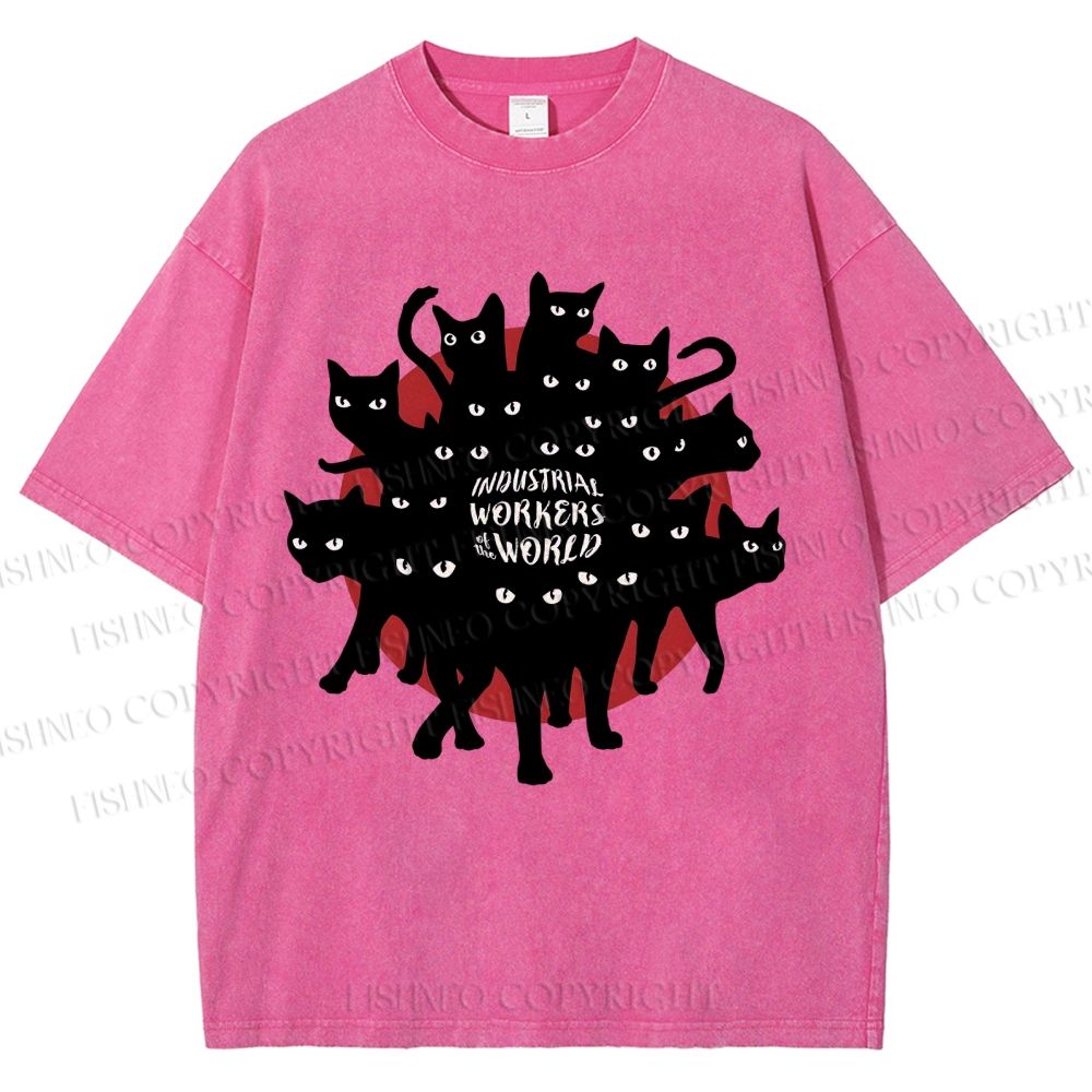 Unisex Cat Printed Washed Tee