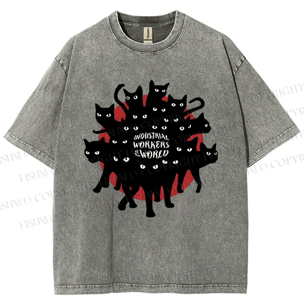 Unisex Cat Printed Washed Tee