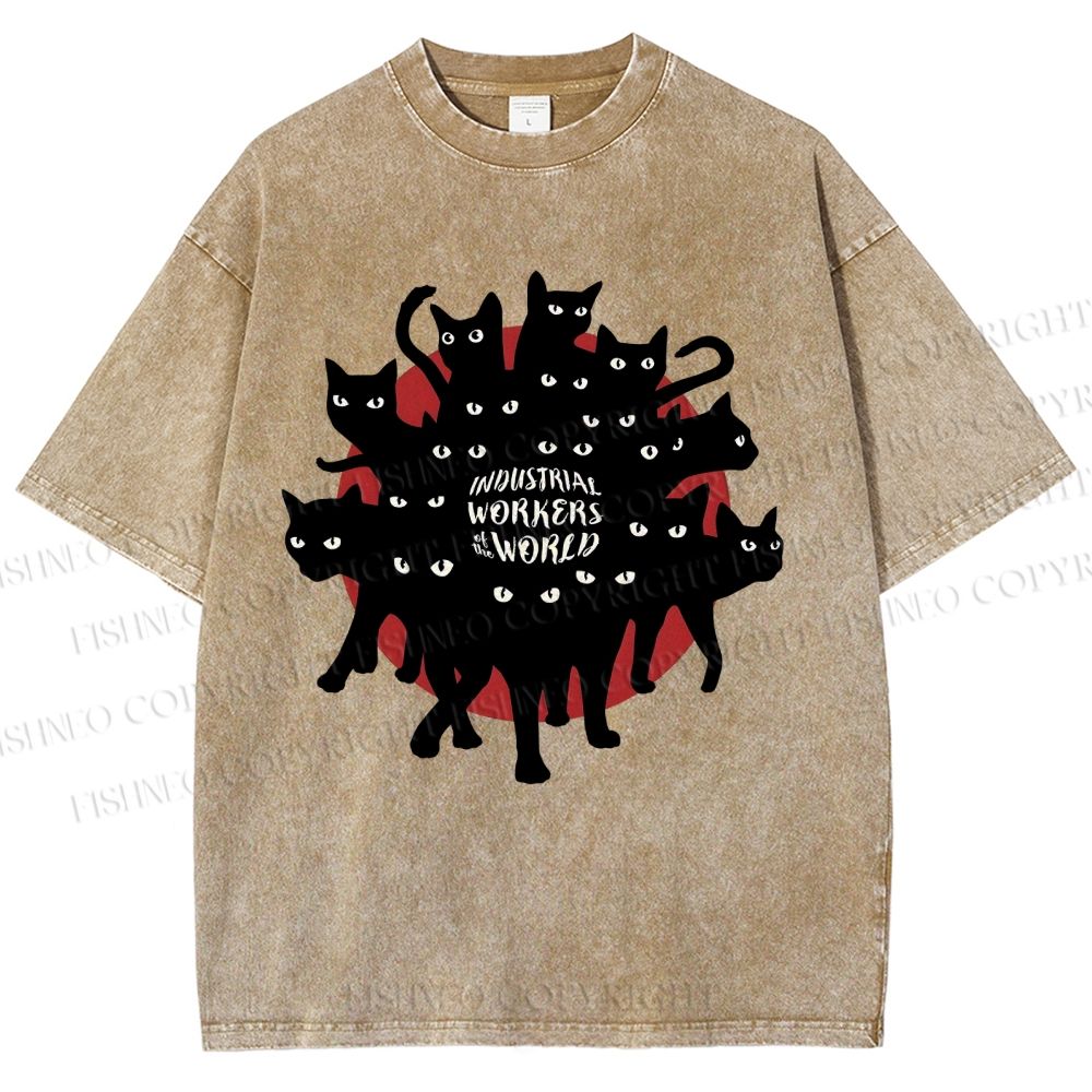 Unisex Cat Printed Washed Tee