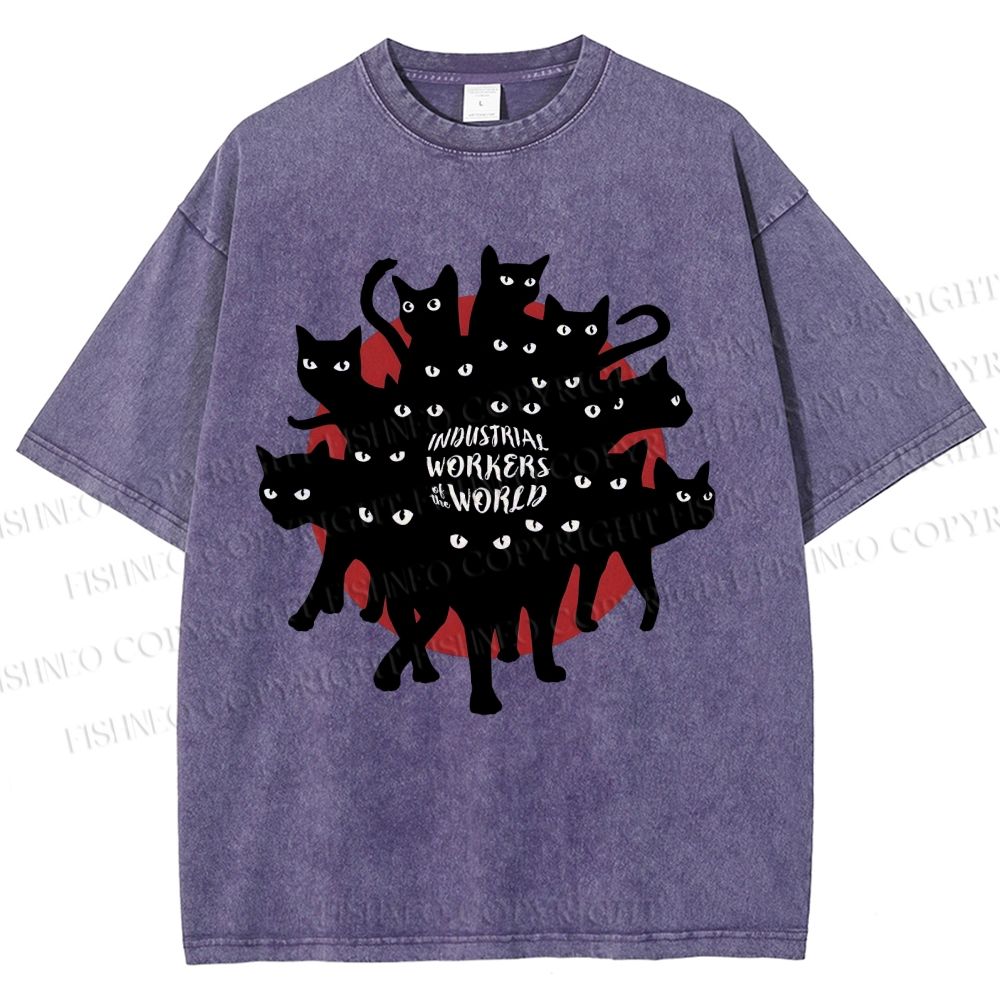 Unisex Cat Printed Washed Tee