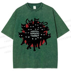 Unisex Cat Printed Washed Tee