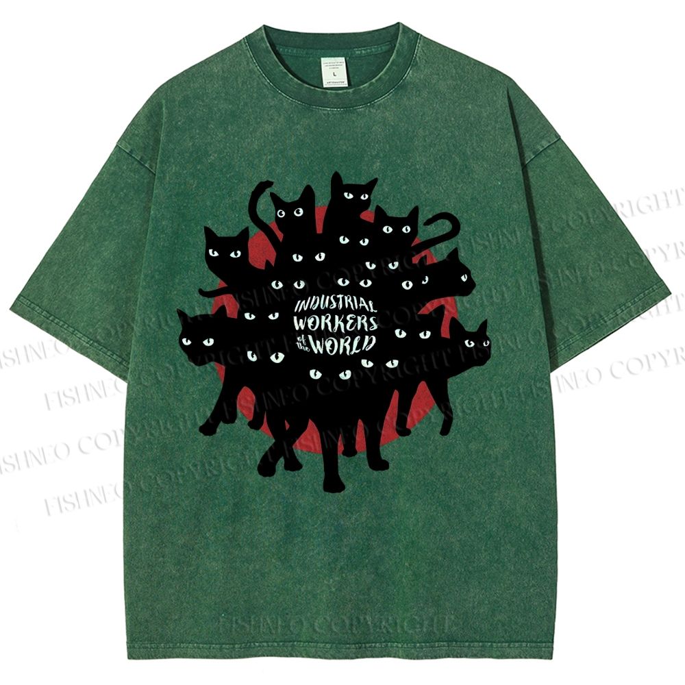 Unisex Cat Printed Washed Tee
