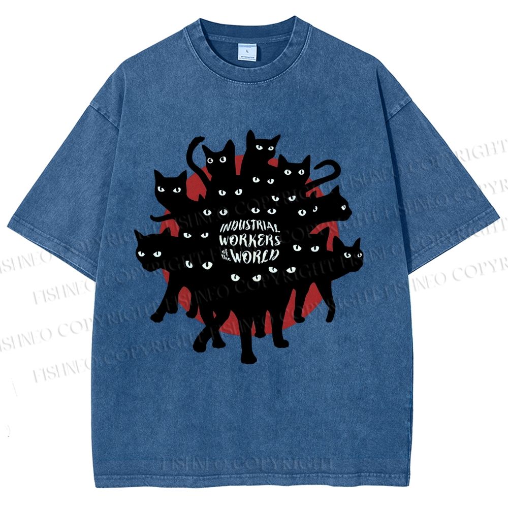 Unisex Cat Printed Washed Tee