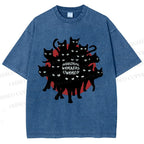 Unisex Cat Printed Washed Tee