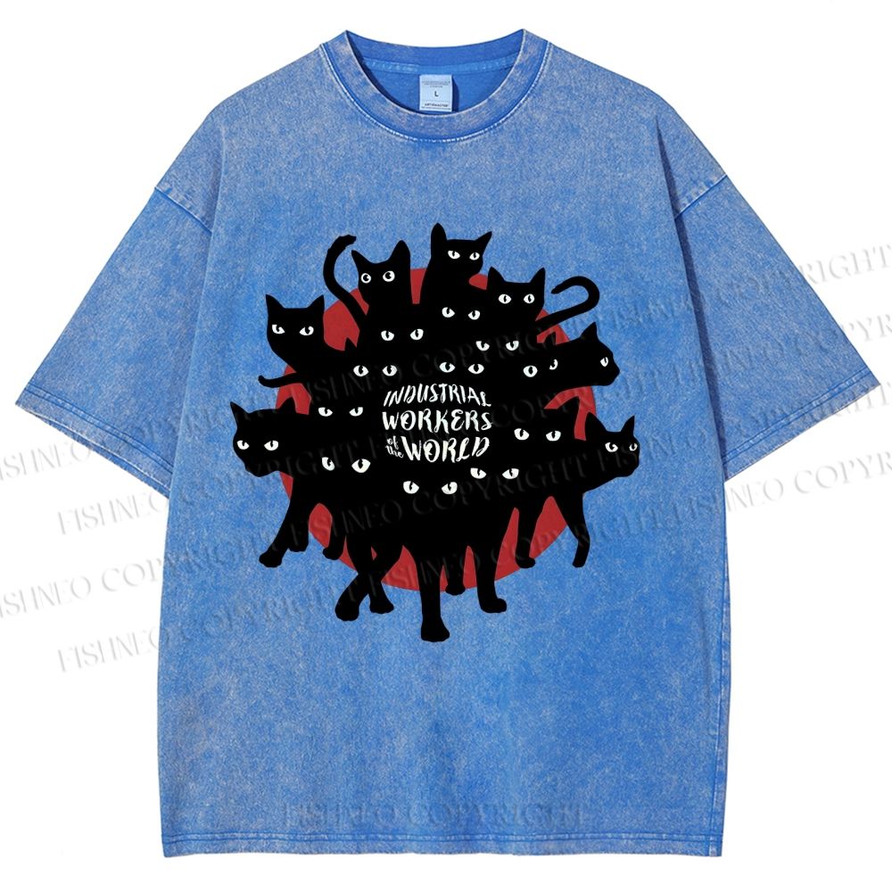 Unisex Cat Printed Washed Tee