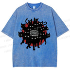 Unisex Cat Printed Washed Tee