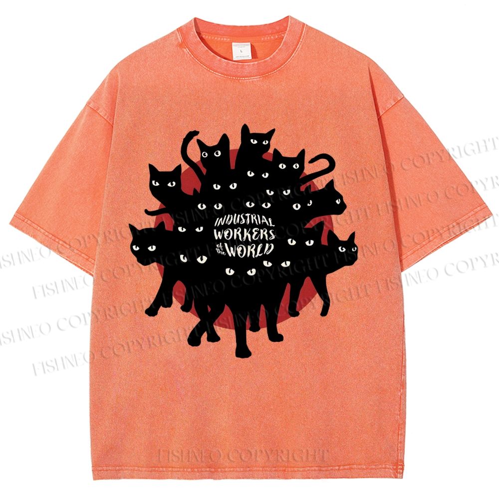 Unisex Cat Printed Washed Tee