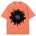 Unisex Cat Printed Washed Tee