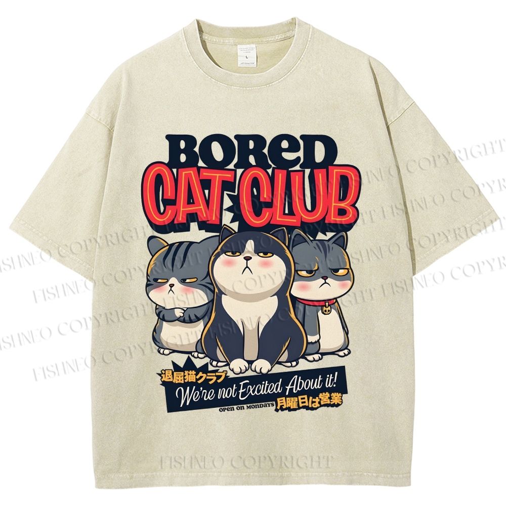 Unisex Cat Club Printed Washed Tee