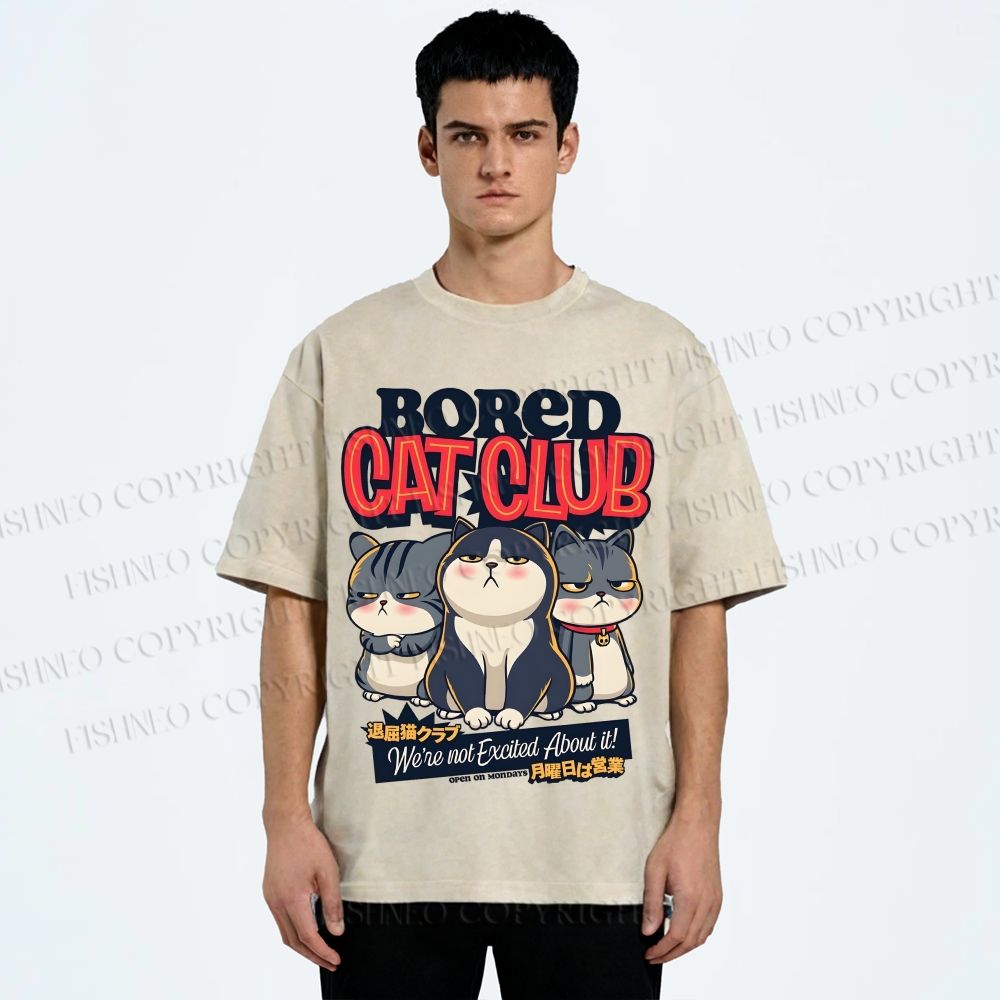 Unisex Cat Club Printed Washed Tee