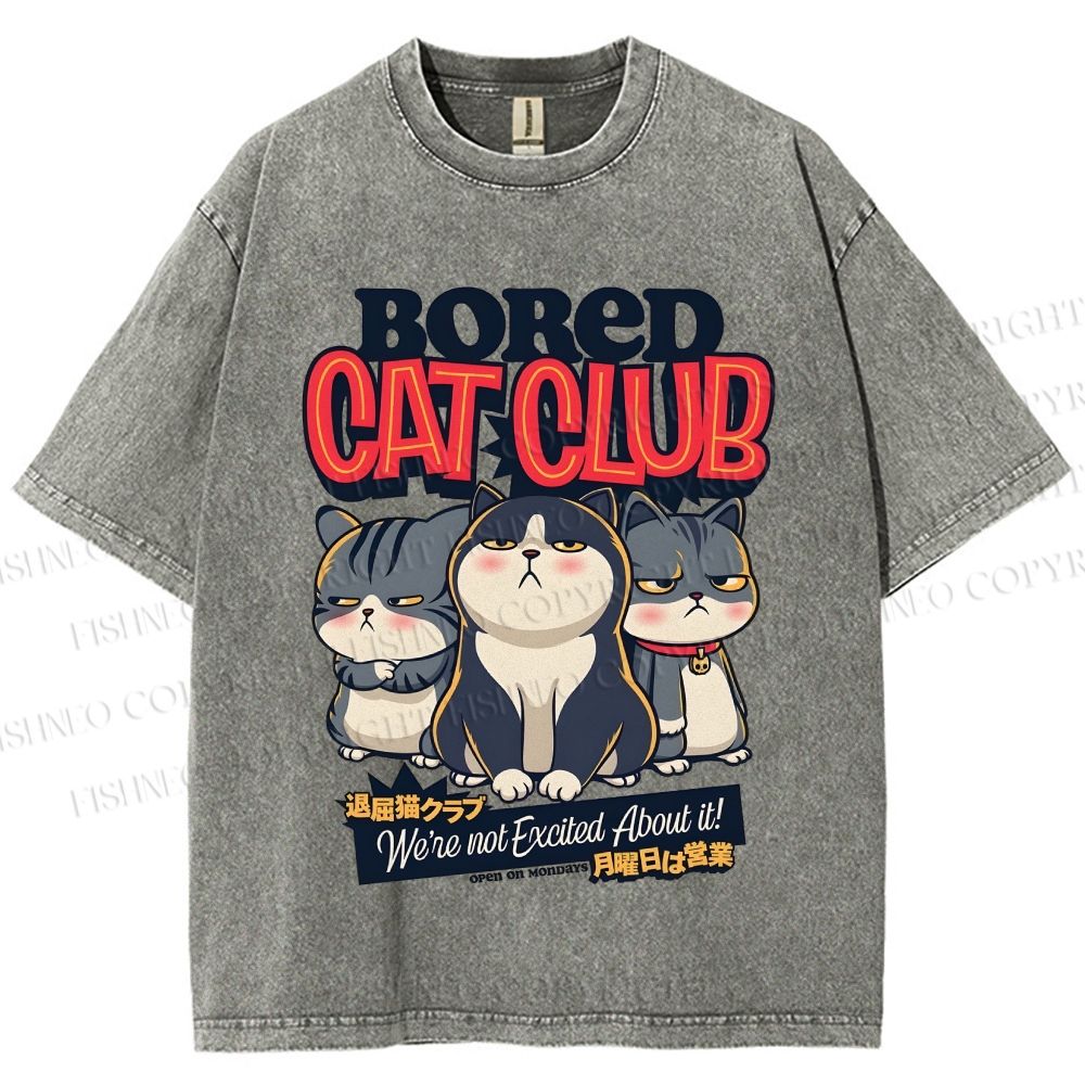 Unisex Cat Club Printed Washed Tee