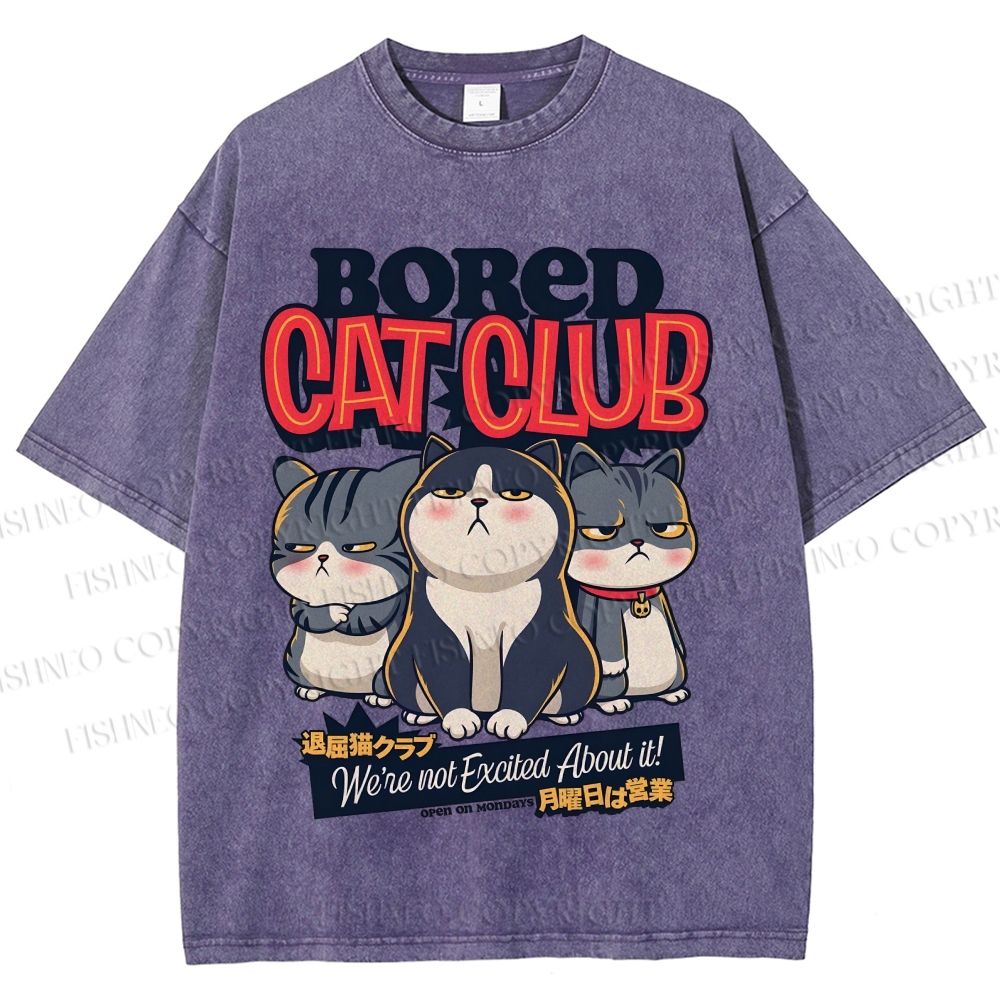 Unisex Cat Club Printed Washed Tee