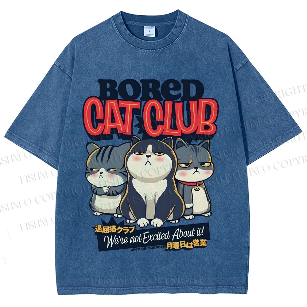 Unisex Cat Club Printed Washed Tee