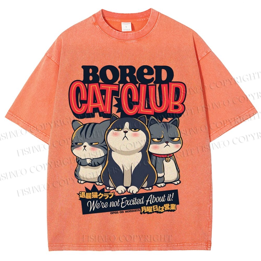 Unisex Cat Club Printed Washed Tee