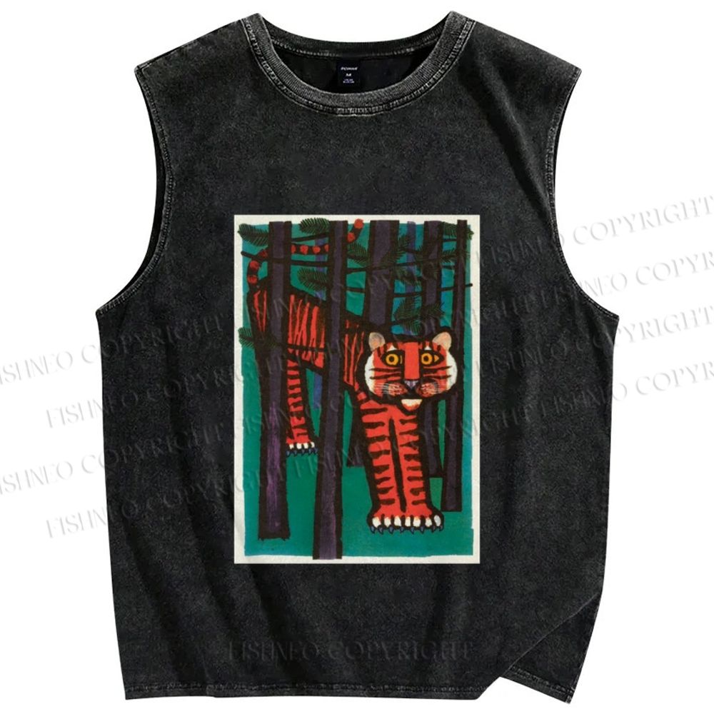 Unisex Tigers Printed Washed Tank Top