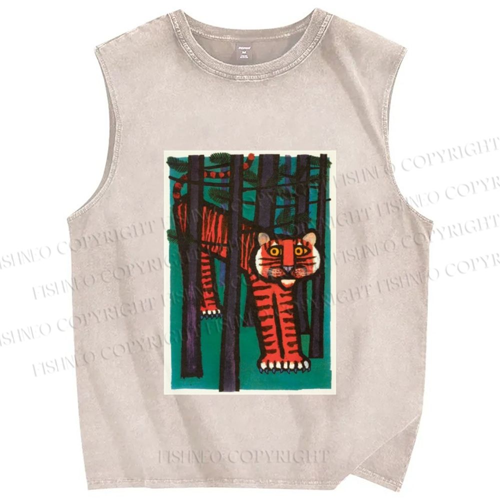 Unisex Tigers Printed Washed Tank Top