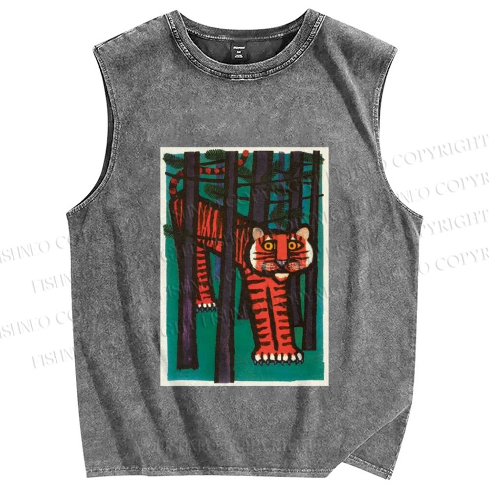 Unisex Tigers Printed Washed Tank Top